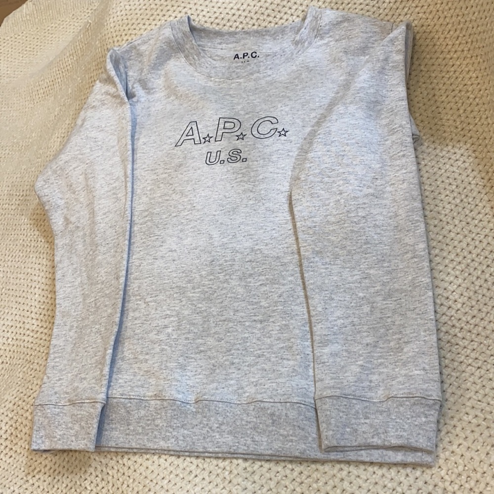 APC U.S. Logo & Stars on Long Sleeve Gray Retro Fit Pullover Sweatshirt MED NWOT